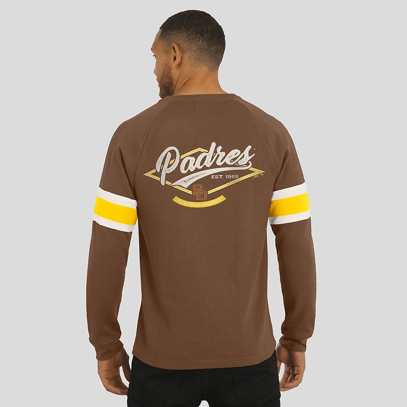 T-shirt Henley à manches longues raglan en tricot gaufré marron des Padres de San Diego pour homme la collection Darius Rucker par Fanatics