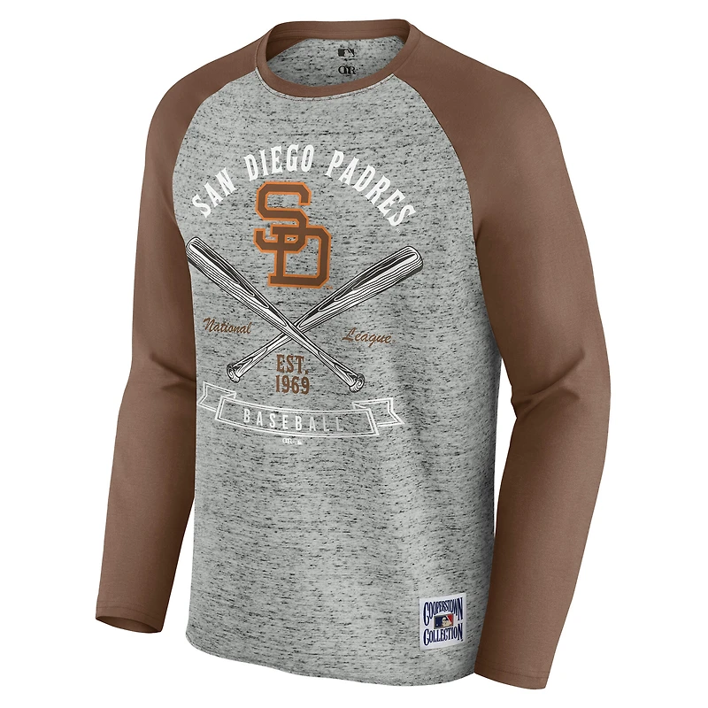 Men's Darius Rucker Collection by Fanatics Heather Gray San Diego Padres Raw Edge Raglan Long Sleeve Baseball T-Shirt