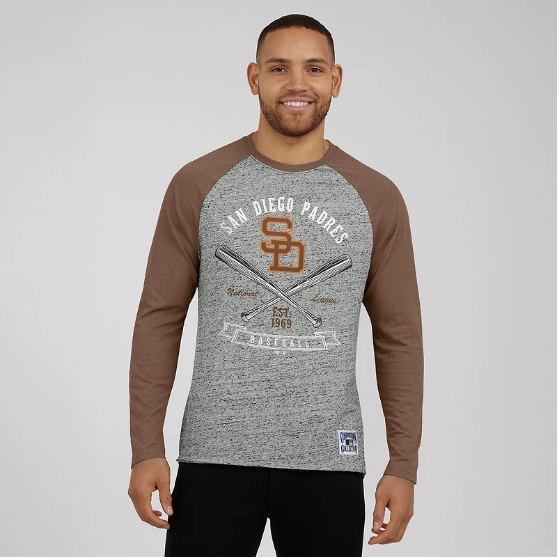 Men's Darius Rucker Collection by Fanatics Heather Gray San Diego Padres Raw Edge Raglan Long Sleeve Baseball T-Shirt