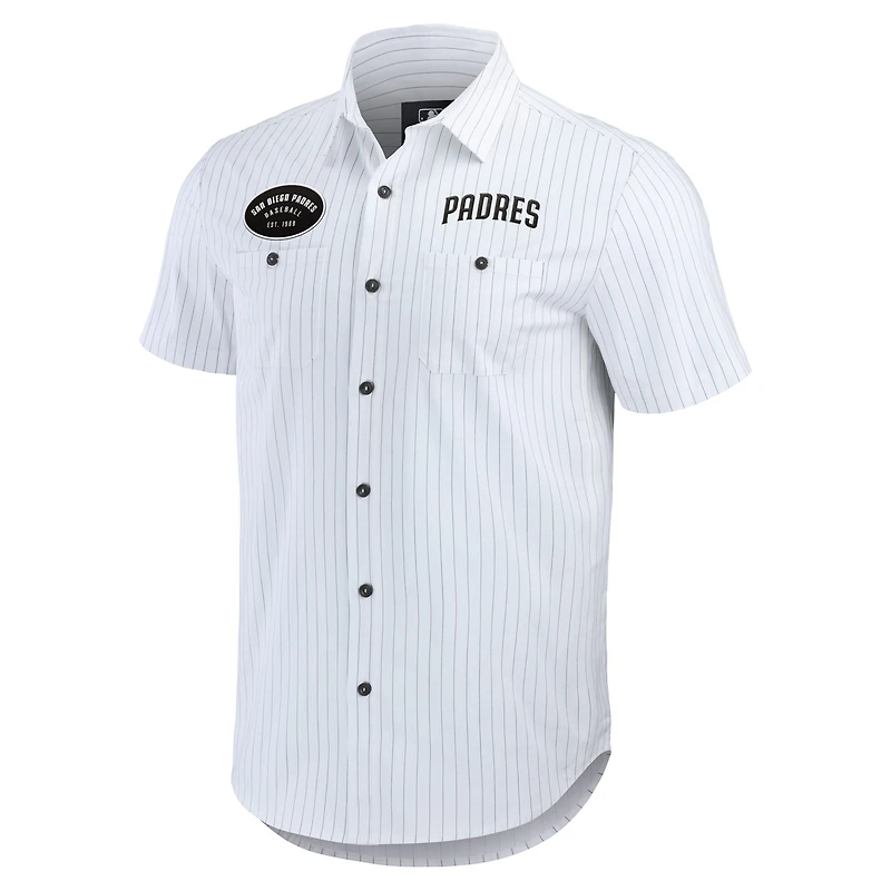 Collection Darius Rucker pour hommes par Fanatics Chemise boutonnée à manches courtes blanche rayures pin des Padres de San Diego