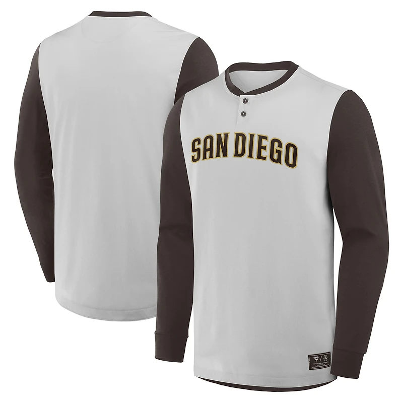 Men's Fanatics Gray/Brown San Diego Padres Clubhouse Long Sleeve Henley Shirt