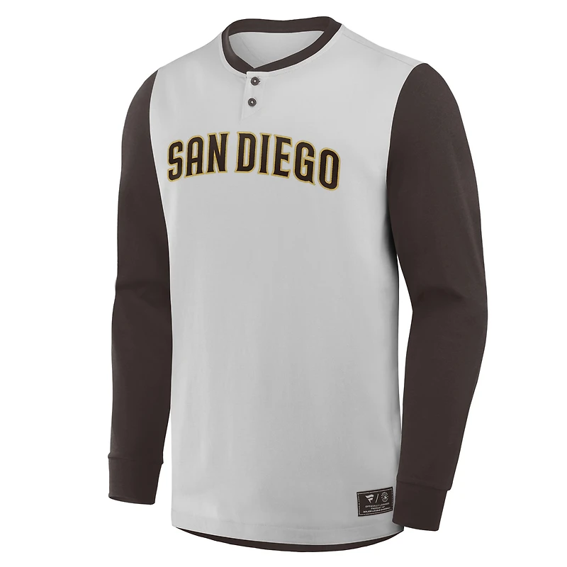 Men's Fanatics Gray/Brown San Diego Padres Clubhouse Long Sleeve Henley Shirt