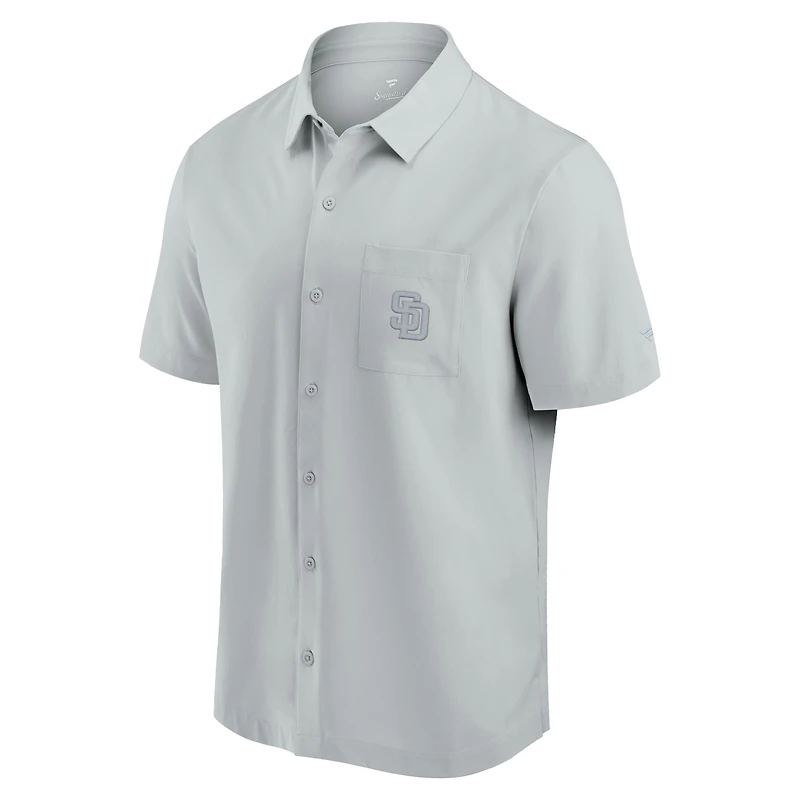 Chemise boutonnée à manches courtes Fanatics pour hommes, grise, San Diego Padres Front Office