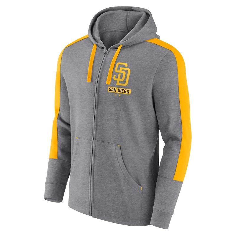 Sweat à capuche zippé en polaire San Diego Padres Gains Heather Grey pour hommes Fanatics