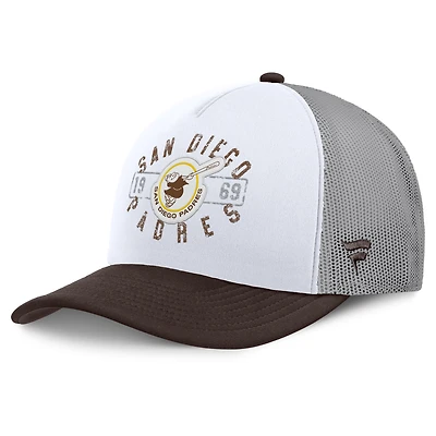 Men's Fanatics White/Brown San Diego Padres Designated A-Frame Foam Front Trucker Adjustable Hat