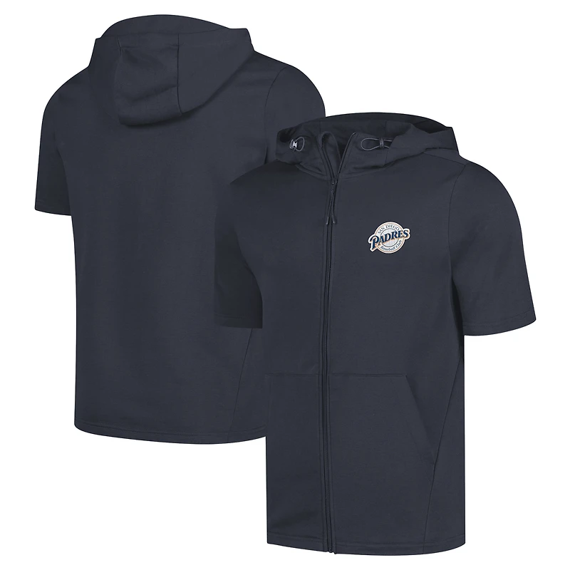 Sweat à capuche manches courtes et entièrement zippé Levelwear pour hommes, bleu marine, San Diego Padres Recruit
