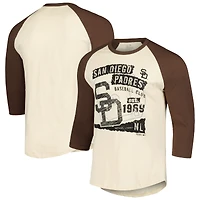 T-shirt raglan à manches 3/4 Majestic Threads pour hommes, crème/marron, San Diego Padres