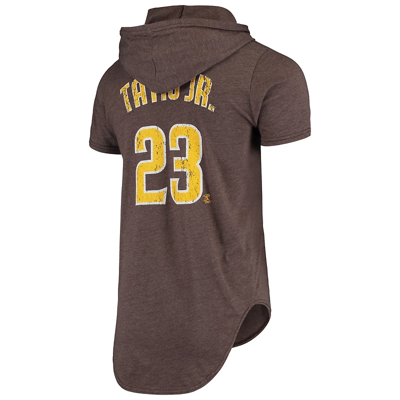 Majestic Threads Fernando Tatis Jr. T-shirt à capuche en trois mélanges pour homme San Diego Padres Softhand Player marron chiné