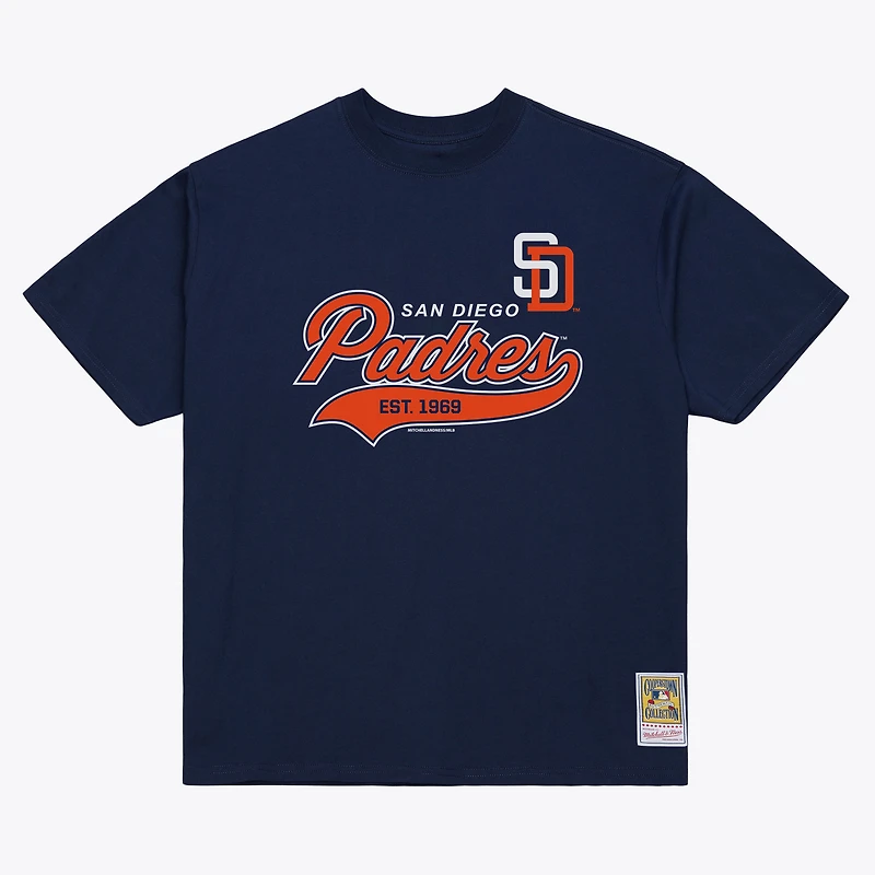 Men's Mitchell & Ness  Navy San Diego Padres Script Sweep Arch T-Shirt