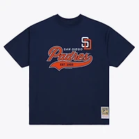 Men's Mitchell & Ness  Navy San Diego Padres Script Sweep Arch T-Shirt