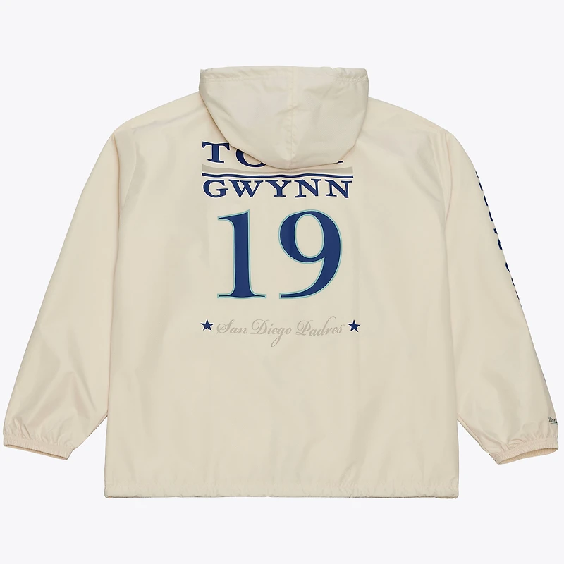 Men's Mitchell & Ness Tony Gwynn Cream San Diego Padres Full-Snap Yacht Rock Name Number Hooded Coach's Jacket