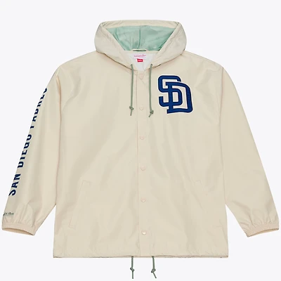 Men's Mitchell & Ness Tony Gwynn Cream San Diego Padres Full-Snap Yacht Rock Name Number Hooded Coach's Jacket