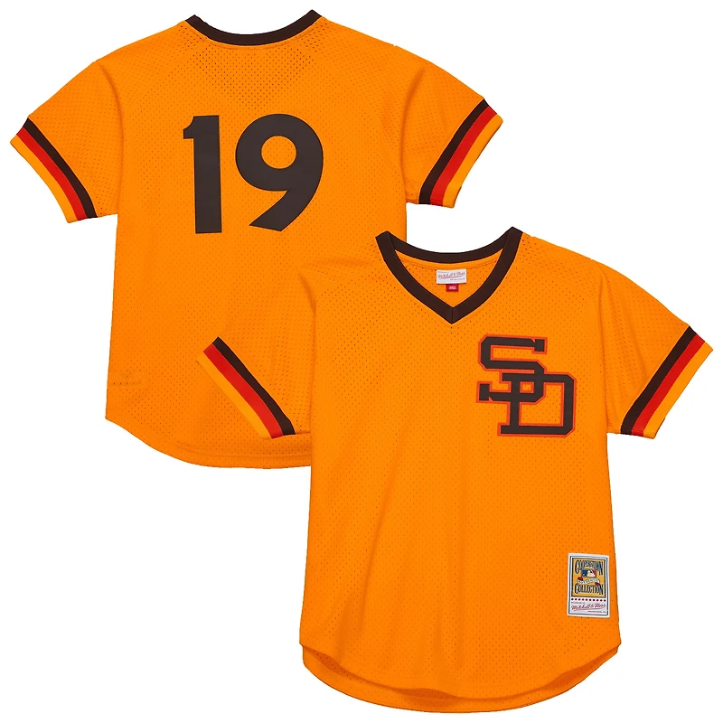 Maillot d'entraînement au bâton Mitchell & Ness Tony Gwynn Gold San Diego Padres pour hommes, grandes tailles, Cooperstown, maille.