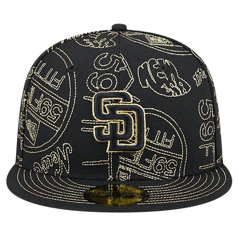 Casquette ajustée 59FIFTY Day Allover des San Diego Padres New Era noire pour hommes