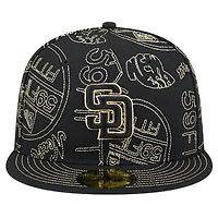 Casquette ajustée 59FIFTY Day Allover des San Diego Padres New Era noire pour hommes