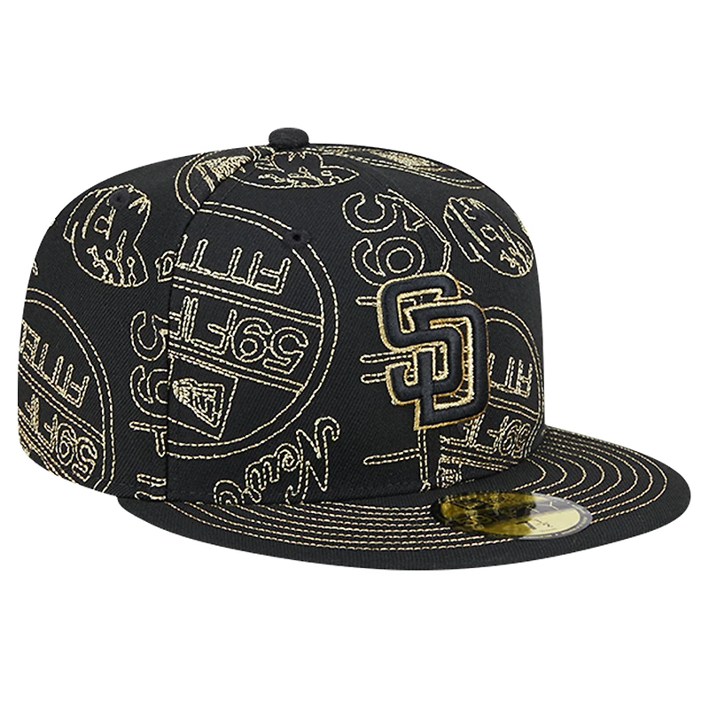 Casquette ajustée 59FIFTY Day Allover des San Diego Padres New Era noire pour hommes
