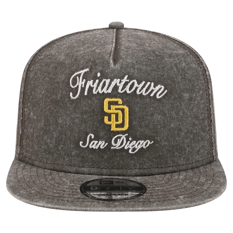 Casquette snapback New Era 9FIFTY noire pour homme, logo San Diego Padres City, style A-Frame.