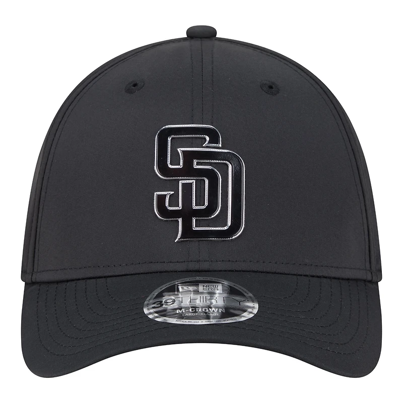 Casquette New Era noire San Diego Padres métallisée 39THIRTY M-Crown Flex pour homme