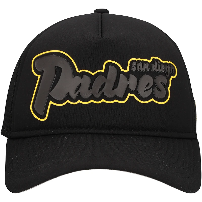Men's New Era Black San Diego Padres Retro Bold A-Frame Trucker 9FORTY Adjustable Hat