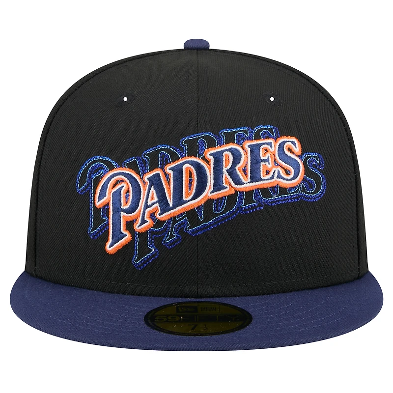 Casquette ajustée 59FIFTY Shadow Stitch noire New Era pour homme avec logo San Diego Padres