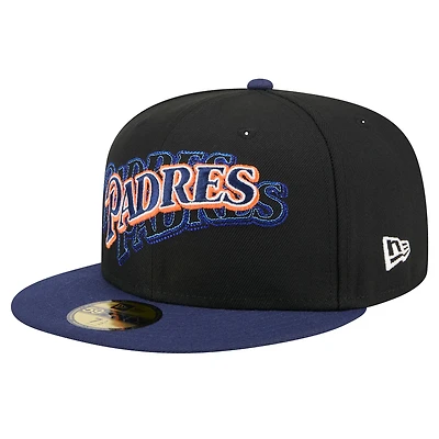 Casquette ajustée 59FIFTY Shadow Stitch noire New Era pour homme avec logo San Diego Padres