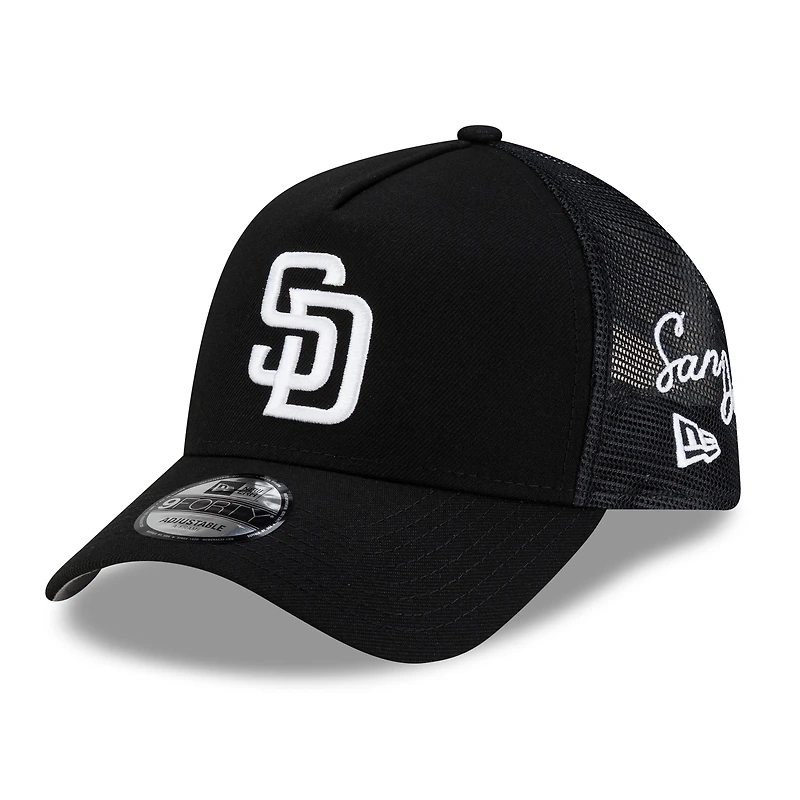 Men's New Era San Diego Padres Side Script 9FORTY A-Frame Trucker Adjustable Hat