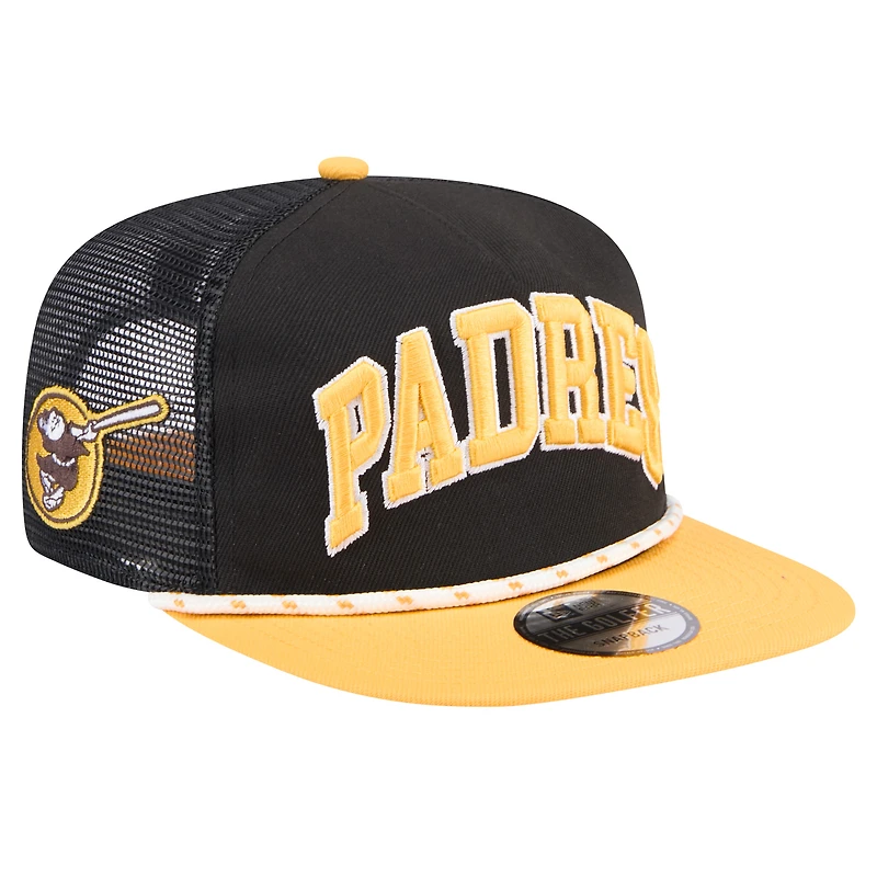 Casquette de golfeur en maille arrière New Era pour hommes, noir/or, San Diego Padres Throwback