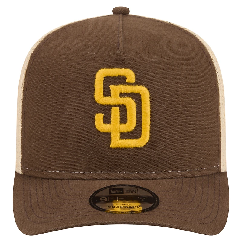Men's New Era  Brown/Natural San Diego Padres Grained 9FIFTY A-Frame Trucker Adjustable Hat