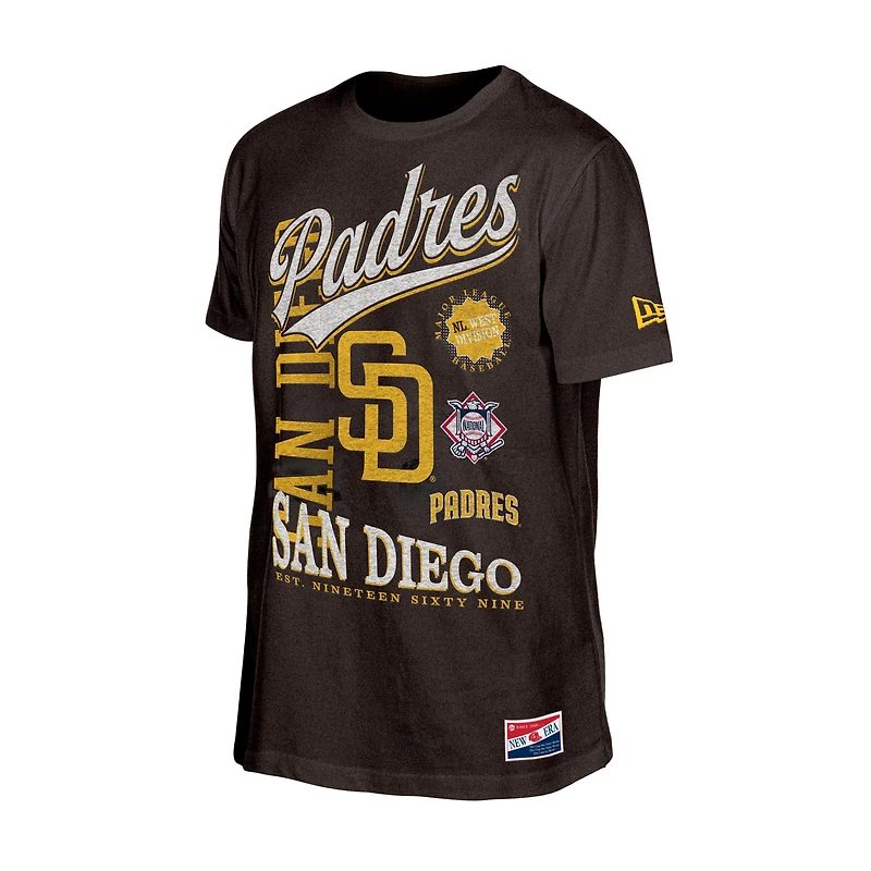 Men's New Era Brown San Diego Padres  Oversized Throwback Distressed T-Shirt