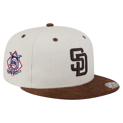 Casquette ajustée New Era 59FIFTY en velours côtelé bicolore crème/marron des Padres de San Diego pour homme