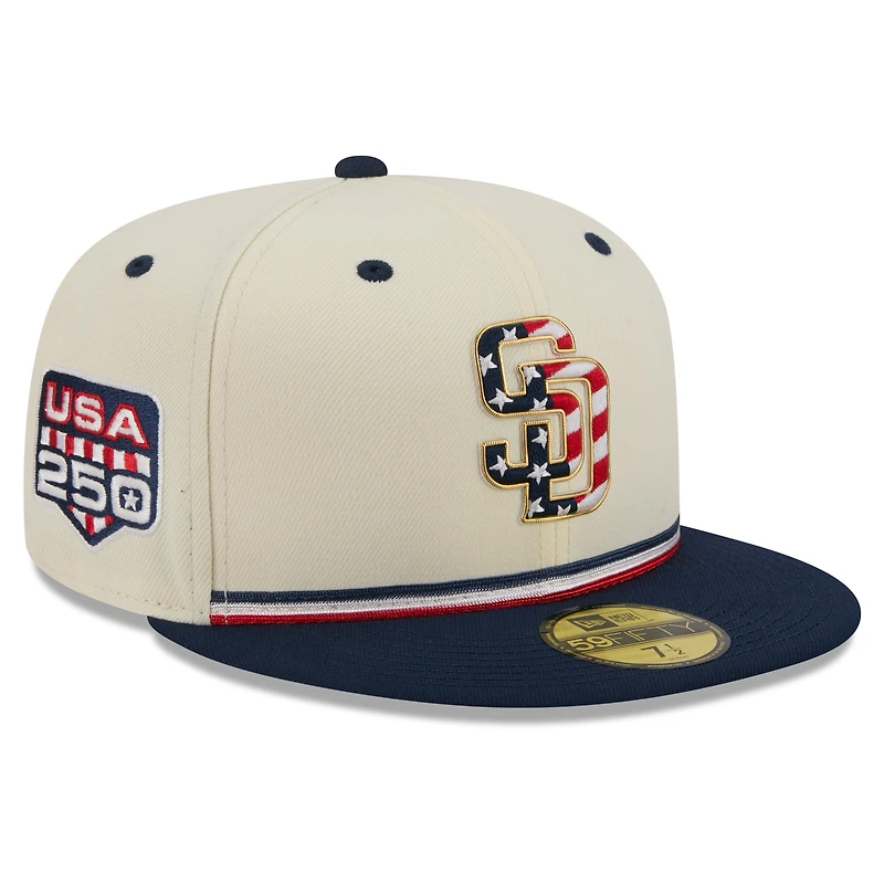 Casquette ajustée New Era crème/marine San Diego Padres USA 250 Fourth of July 59FIFTY pour homme