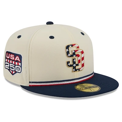 Casquette ajustée New Era crème/marine San Diego Padres USA 250 Fourth of July 59FIFTY pour homme