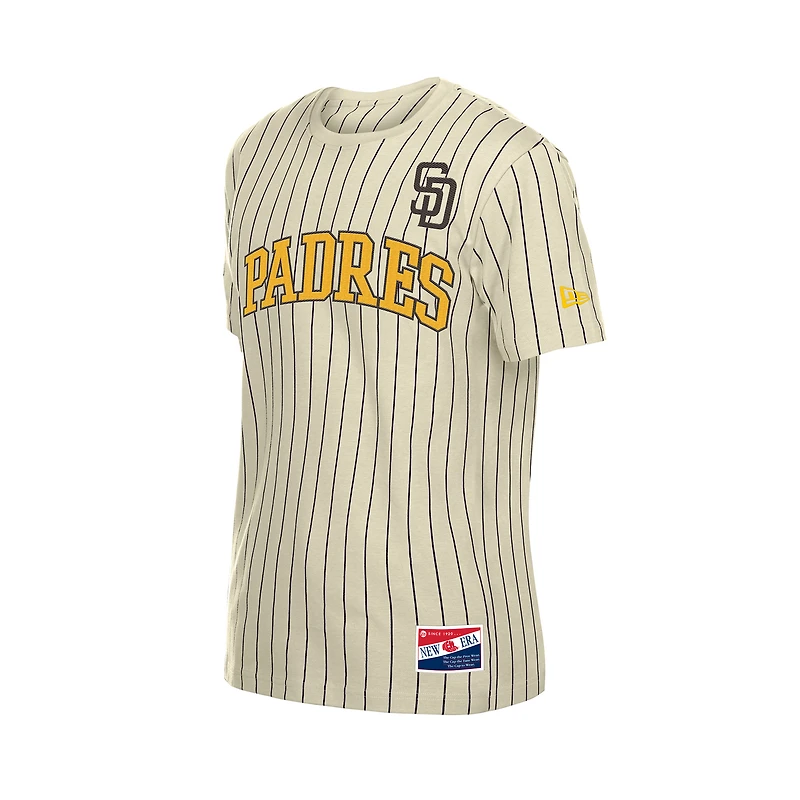 Men's New Era Cream San Diego Padres Throwback Meshback Pinstripe T-Shirt
