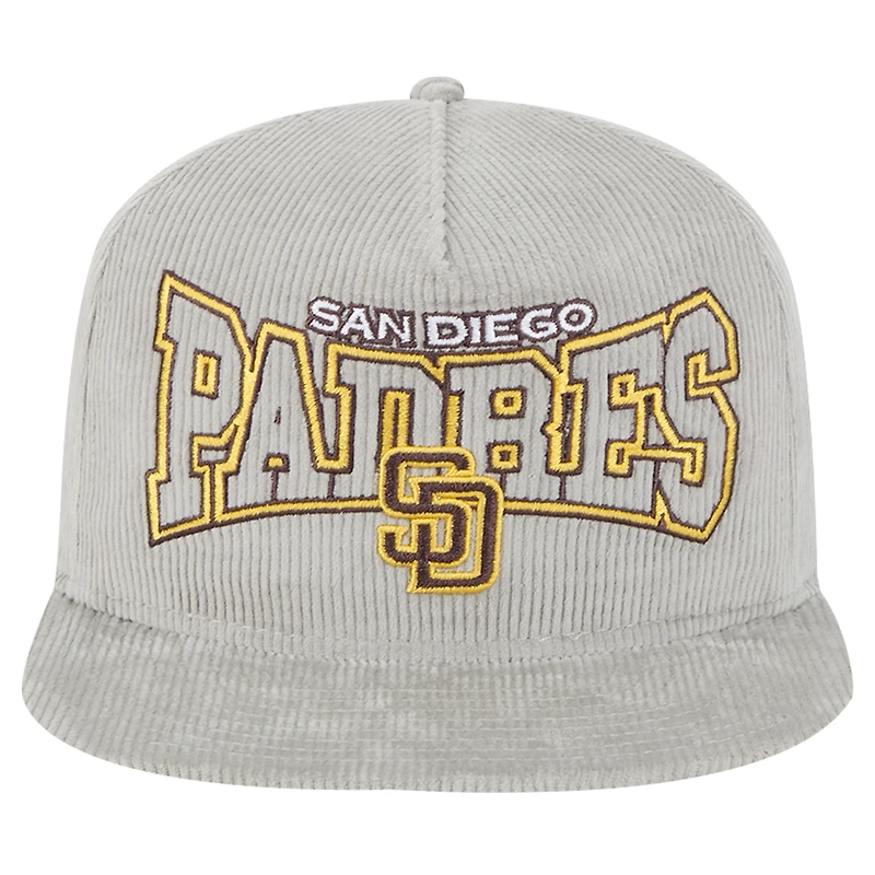 Casquette de golf à pression en velours côtelé gris San Diego Padres New Era pour homme
