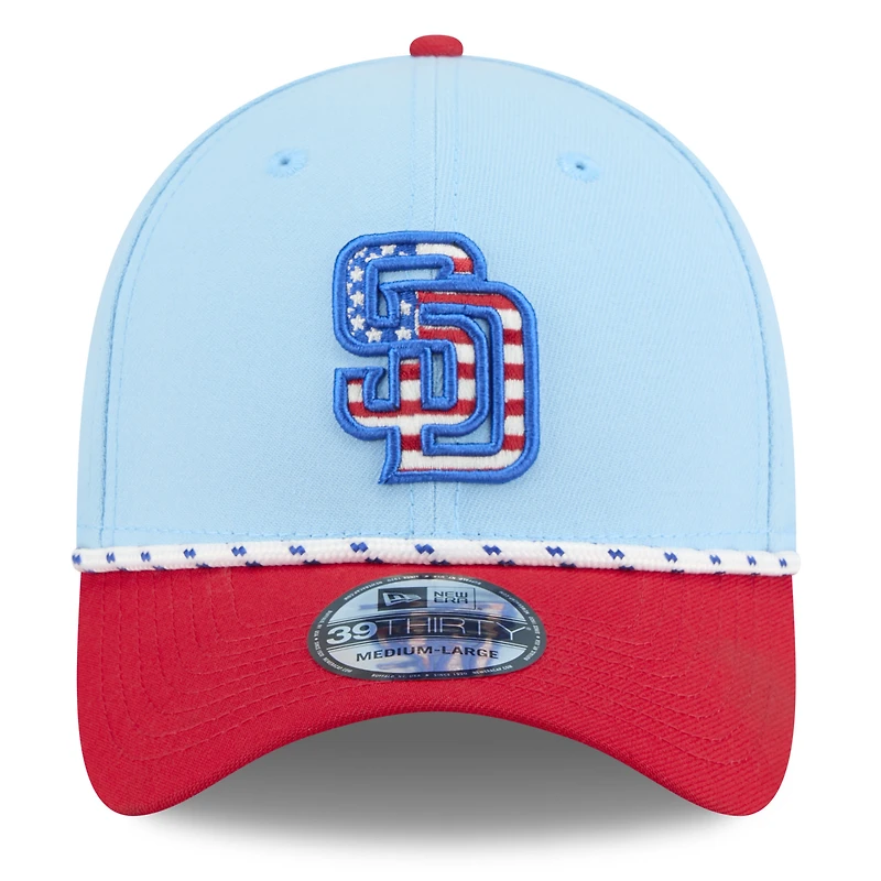 Men's New Era Light Blue/Red San Diego Padres 2025 Fourth of July 39THIRTY Flex Hat
