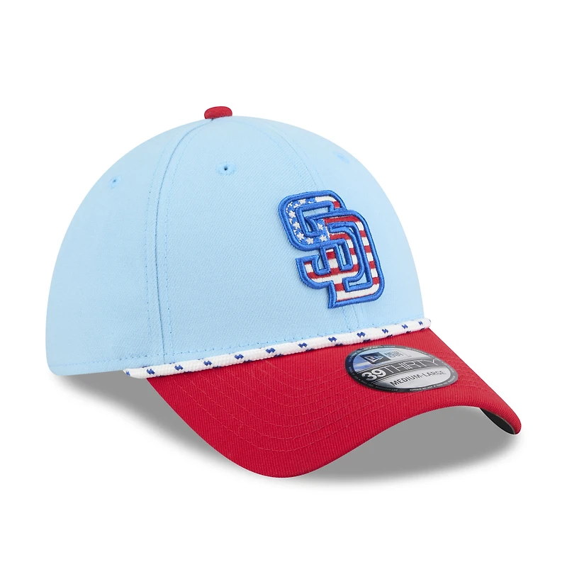 Men's New Era Light Blue/Red San Diego Padres 2025 Fourth of July 39THIRTY Flex Hat