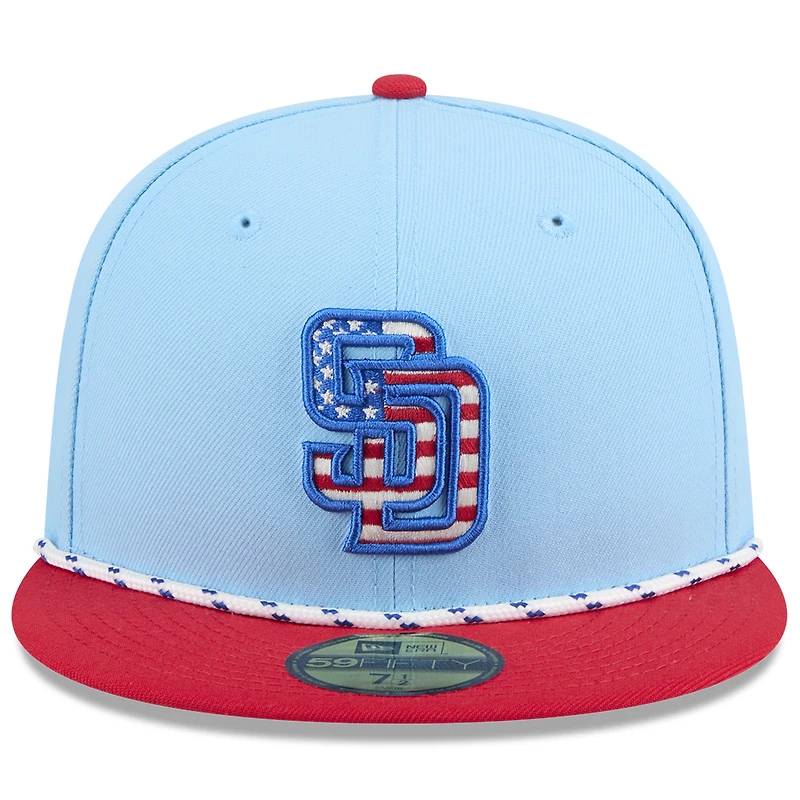 Men's New Era Light Blue/Red San Diego Padres 2025 Fourth of July 59FIFTY Fitted Hat