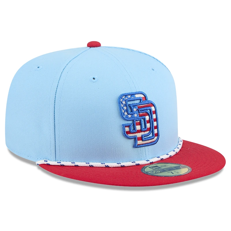 Men's New Era Light Blue/Red San Diego Padres 2025 Fourth of July 59FIFTY Fitted Hat
