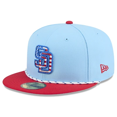Men's New Era Light Blue/Red San Diego Padres 2025 Fourth of July 59FIFTY Fitted Hat