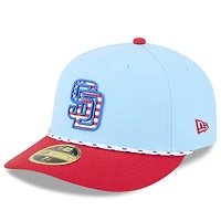 Casquette New Era 59FIFTY ajustée bleu clair/rouge pour homme des Padres de San Diego 2025, édition 4 juillet