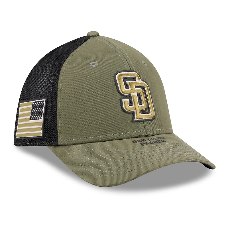 Casquette New Era M-Crown Flex pour homme, couleur olive, San Diego Padres 2026, Journée des forces armées 39THIRTY