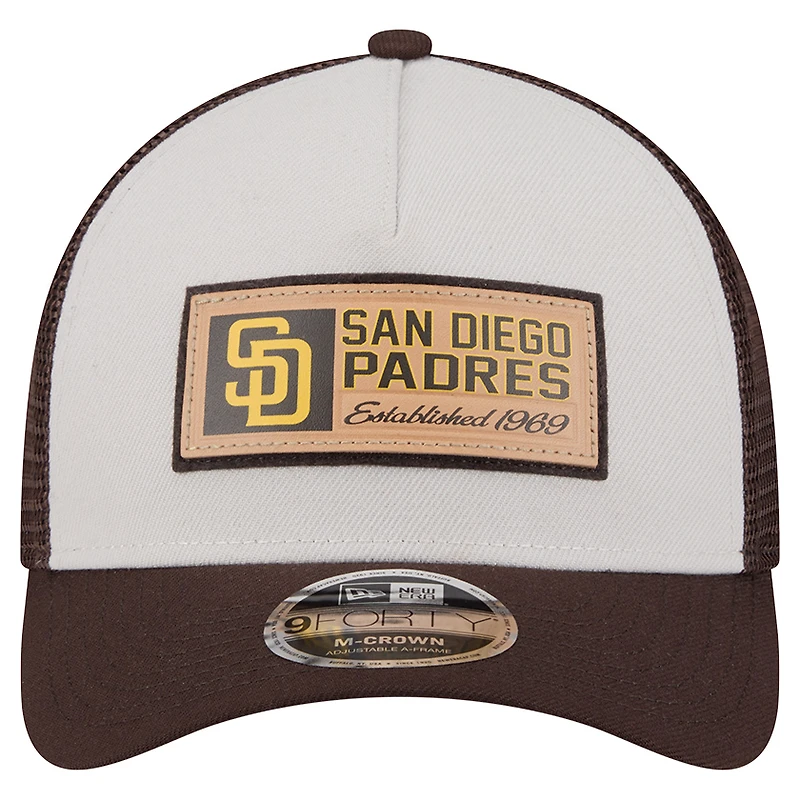 Men's New Era Stone/Brown San Diego Padres Text A-Frame Trucker 9FORTY Hat