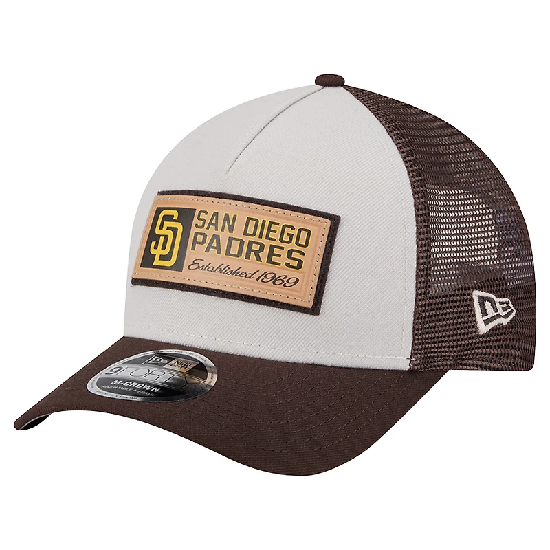 Men's New Era Stone/Brown San Diego Padres Text A-Frame Trucker 9FORTY Hat