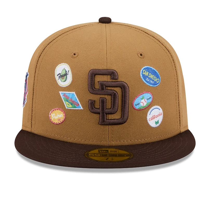 Men's New Era Tan San Diego Padres Fruit Sticker 59FIFTY Fitted Hat