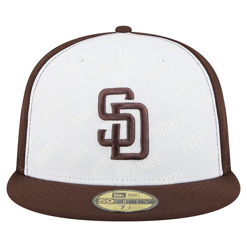Casquette ajustée New Era 59FIFTY blanche/marron des Padres de San Diego pour homme