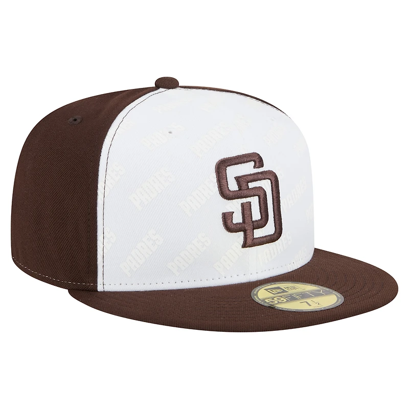 Casquette ajustée New Era 59FIFTY blanche/marron des Padres de San Diego pour homme