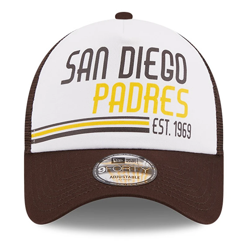 Men's New Era White/Brown San Diego Padres Stacked A-Frame Trucker 9FORTY Adjustable Hat