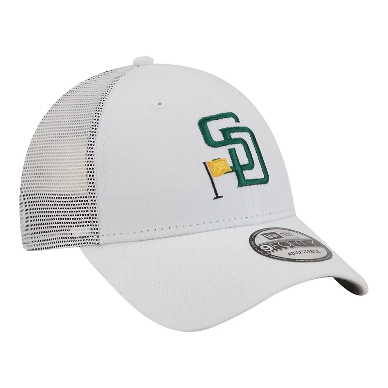 Men's New Era White San Diego Padres Flag 9FORTY Trucker Adjustable Hat