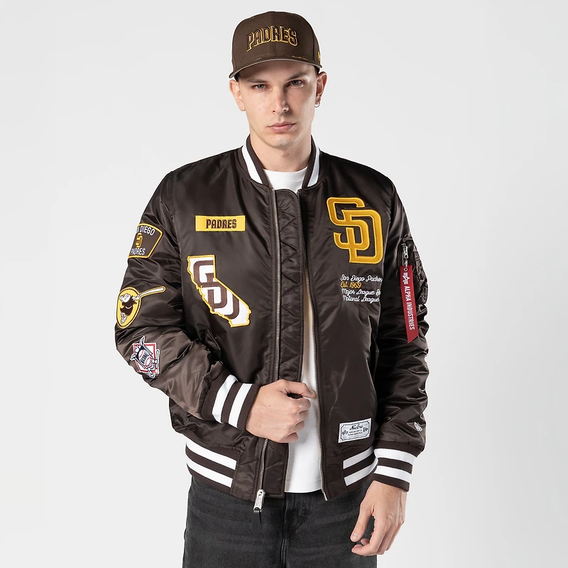 Blouson aviateur zippé marron New Era x Alpha Industries pour homme des Padres de San Diego