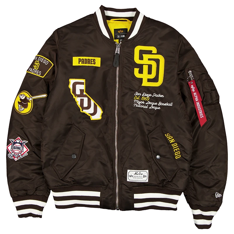 Blouson aviateur zippé marron New Era x Alpha Industries pour homme des Padres de San Diego